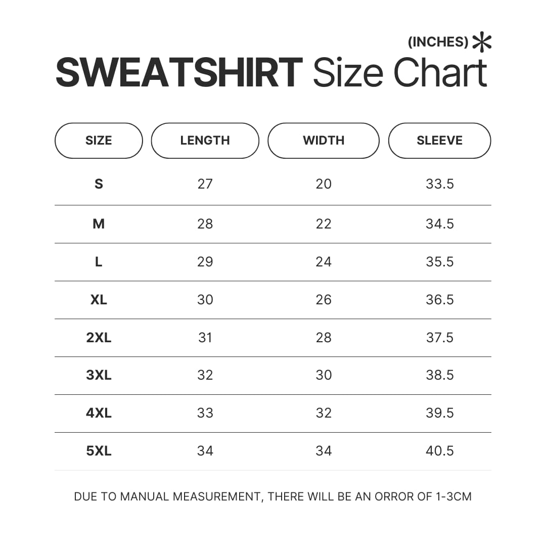Sweatshirt Size Chart - Gulch Band Shop