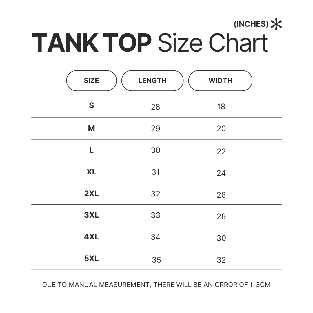 Tank Top Size Chart - Gulch Band Shop